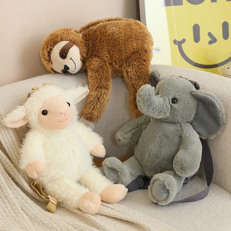 حقائب ظهر على شكل أسد الغابة والكوالا، دمى أرنب بأذنين طويلة، حيوانات محشوة لطيفة، حقيبة كتف كبيرة السعة، حقيبة ألعاب ناعمة للارتداء عبر الجسم