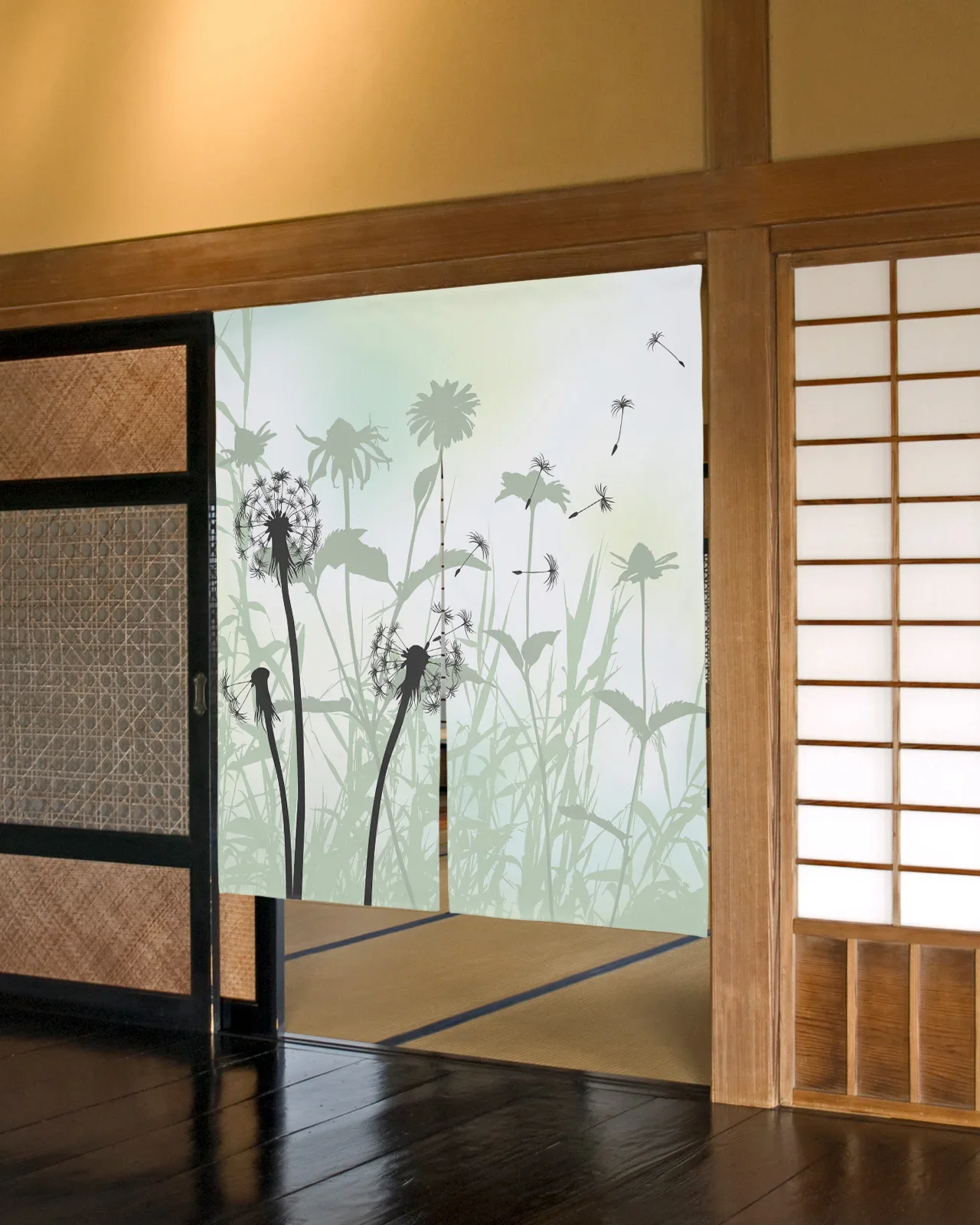 فراشة الزهور نبات الهندباء ستارة الباب النمط الياباني المطبخ التقسيم الستار الستائر مدخل معلق نصف الستائر #2