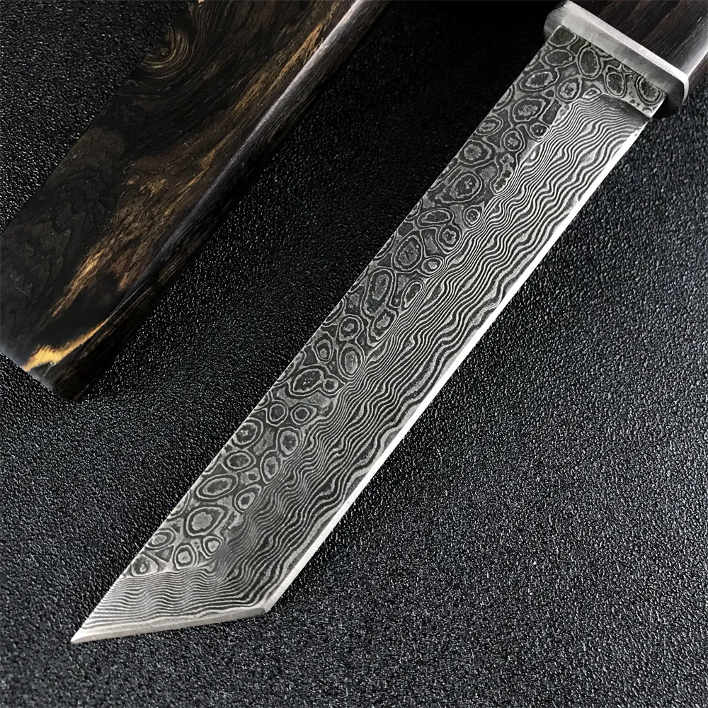 1 PCS Damascus Fixed Blade Knife VG10 Damascus Blade Wood Handle Outdoor Tactical Hunting Tools Military Survival Camping Knives