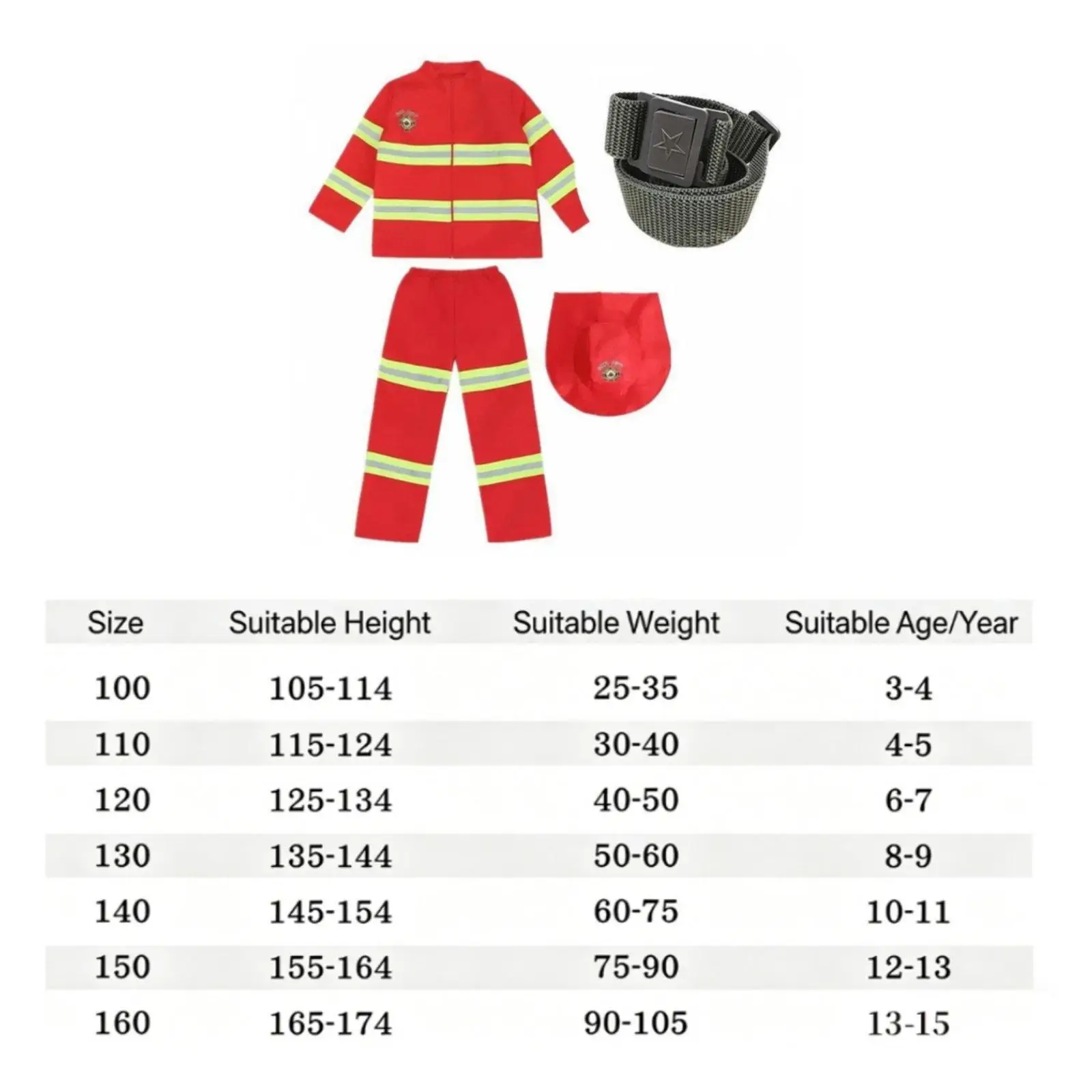 Childrens Firefighter Costume Set Polyester Fabric for Active Play Educational Career Day Outfit for Toddler Boys and Girls