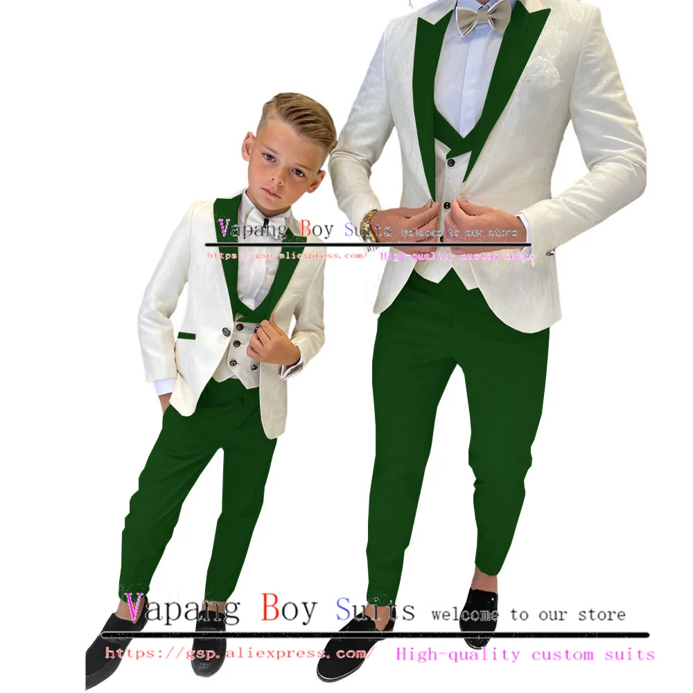 Boys Suit Jacket Pants Vest Bow Tie Set of 4 Tuxedo for Wedding Kids Ivory Floral Blazer Set 2-16 Years Clothes