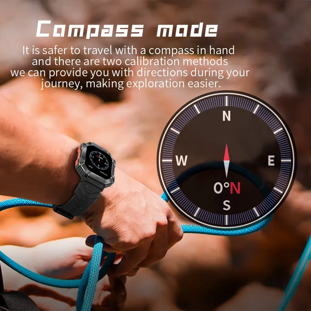 GEJIAN-reloj inteligente militar para hombre, accesorio de pulsera resistente al agua Ip68 con GPS, llamadas por Bluetooth y voz ia de 2,0 pulgadas, compatible con Android e IOS