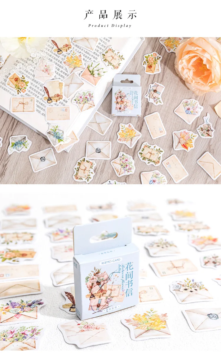 46Pcs Flower Envelope & Letter Stickers per Box for Junk Journal Diary Planner Scrapbooking Decorative DIY Craft