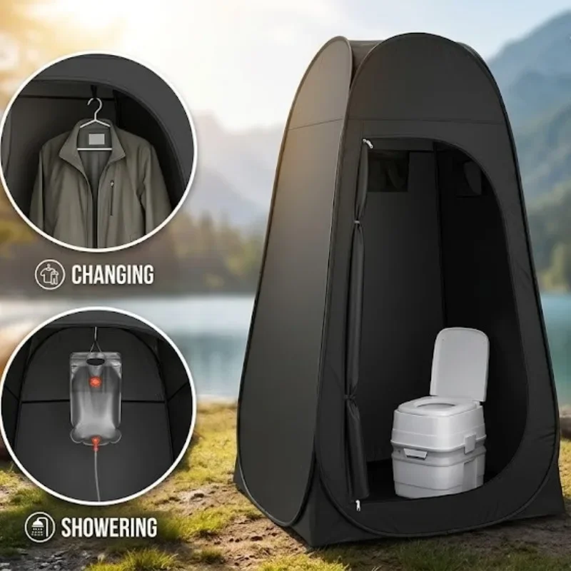 2M High Pop Up Portable Outdoor Shower Tents Camping Toilet Privacy Changing Room Beach Fishing Bathing Shelter Black Extra Tall view 3