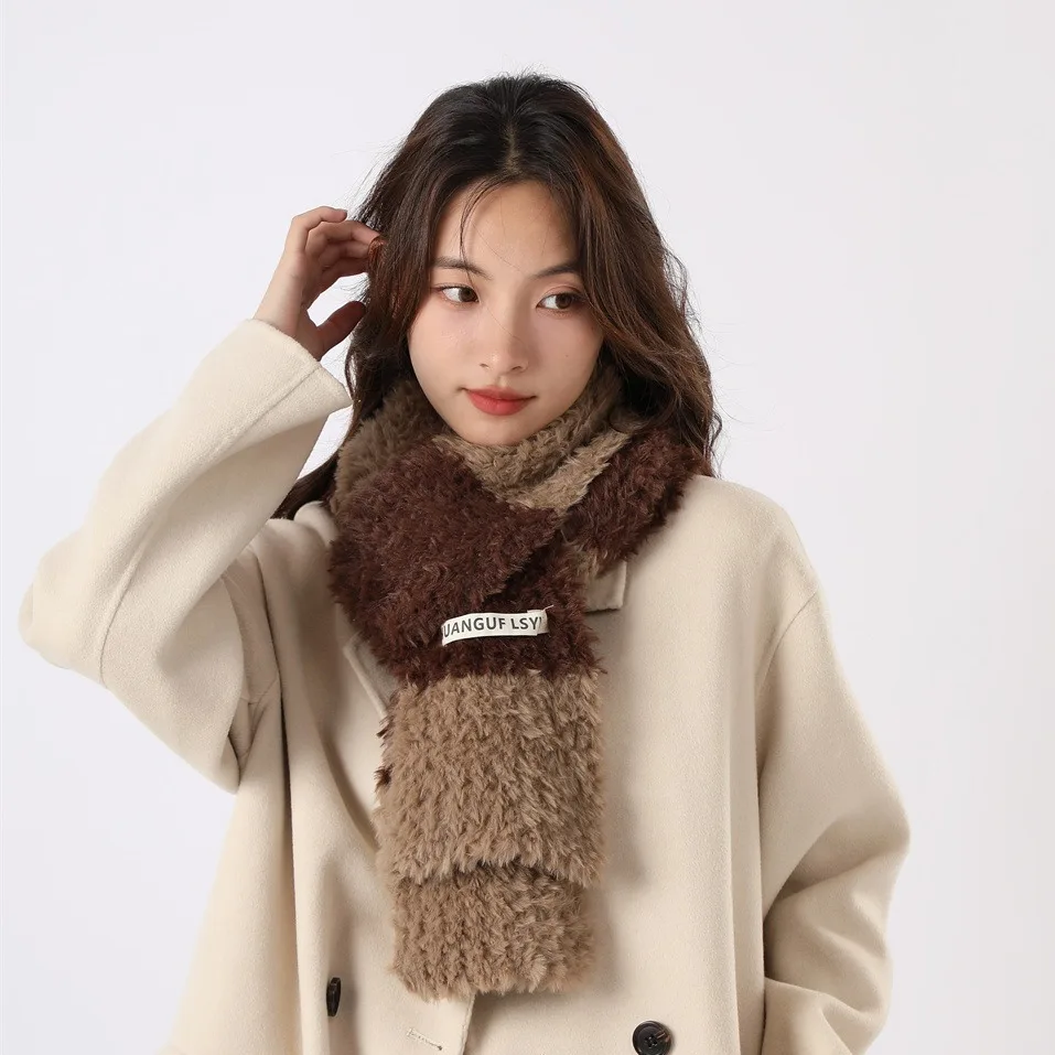 Fashion color-blocked thickened winter warm scarf for women