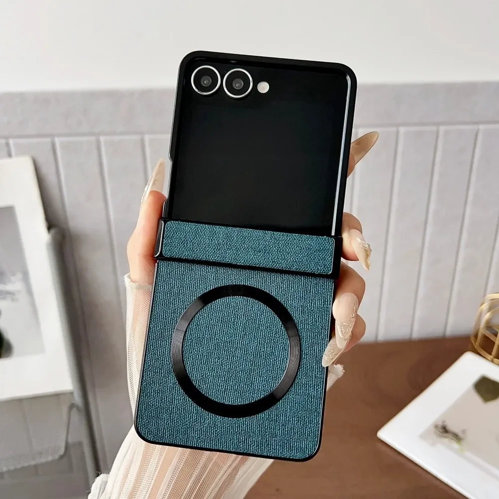Luxury Fabric Leather Magnetic Phone Case for Samsung Galaxy Z Flip 8 7 FE 6 5 4 3 5G for Magsafe Shockproof Hinge Protect Cover