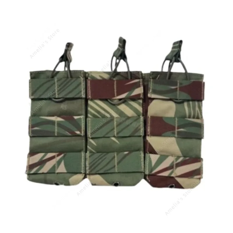Rhodesian Brushstroke Camo 3x Open Top Tactical Magazine Pouch for 5.56/AR15/M4 MOLLE Compatible Airsoft Militar Gear