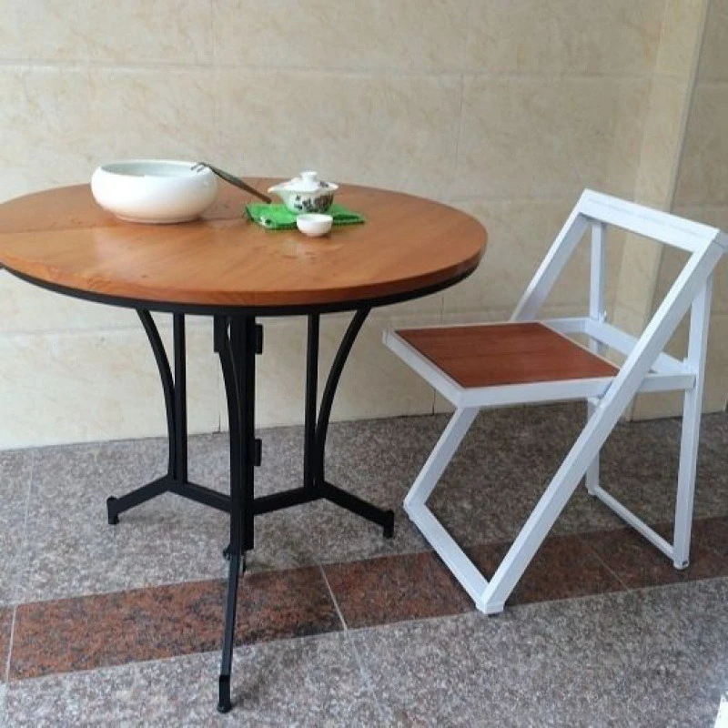 solid wood round folding dining table multi-functional wrought iron household small apartment simple Internet celebrity
