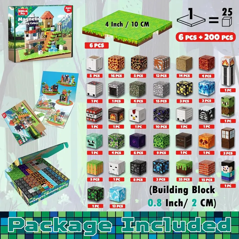 Magnetic Building Blocks Set - 200 Pieces with 6 Baseplates, Ideal STEM Toy for Kids 4-8 Years, Great Gift for Boys and Girls Ag