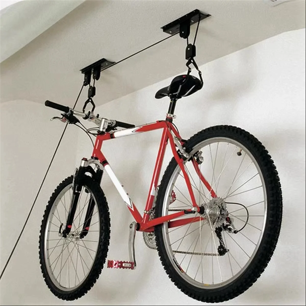AAA04R Garage Ceiling Bike Hoist System - Pulley Storage with Bike Hangers, Efficient Space-Saving Mount for Bicycles