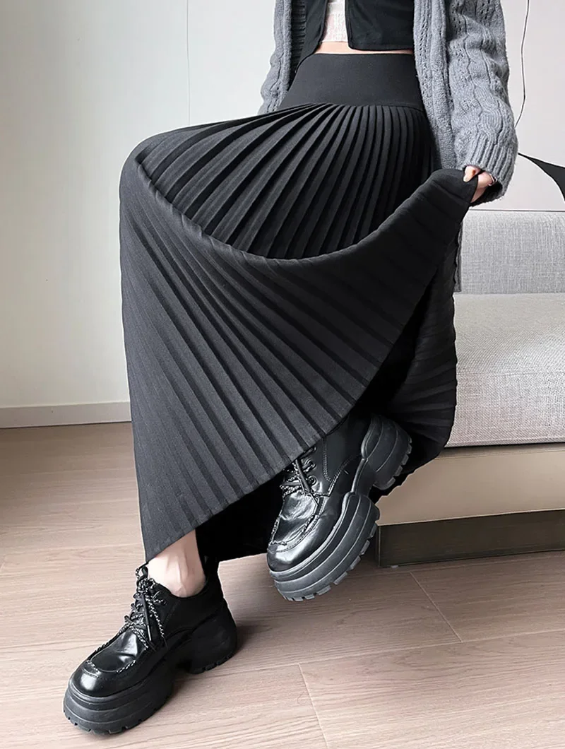 Hochgeschnittene Patchwork-Plissee-Röcke für Damen, 2026 Neue Figurformende Streetwear Lange Röcke, Einfarbige All-Match A-Linien-Röcke – Detail 7