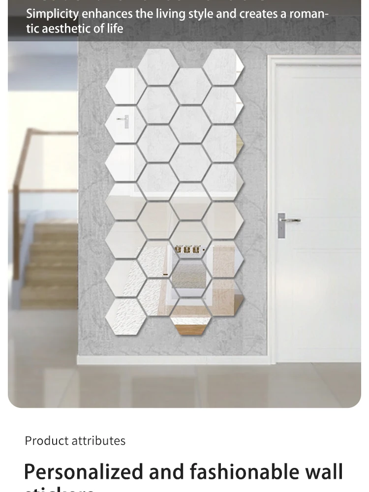 Sechseckige Acryl-Spiegel-Wandaufkleber | Selbstklebende Gold- und Silber-Acryl-Mosaikfliesen | Abnehmbare DIY-Wandsticker für die Heimdekoration – Detail 2