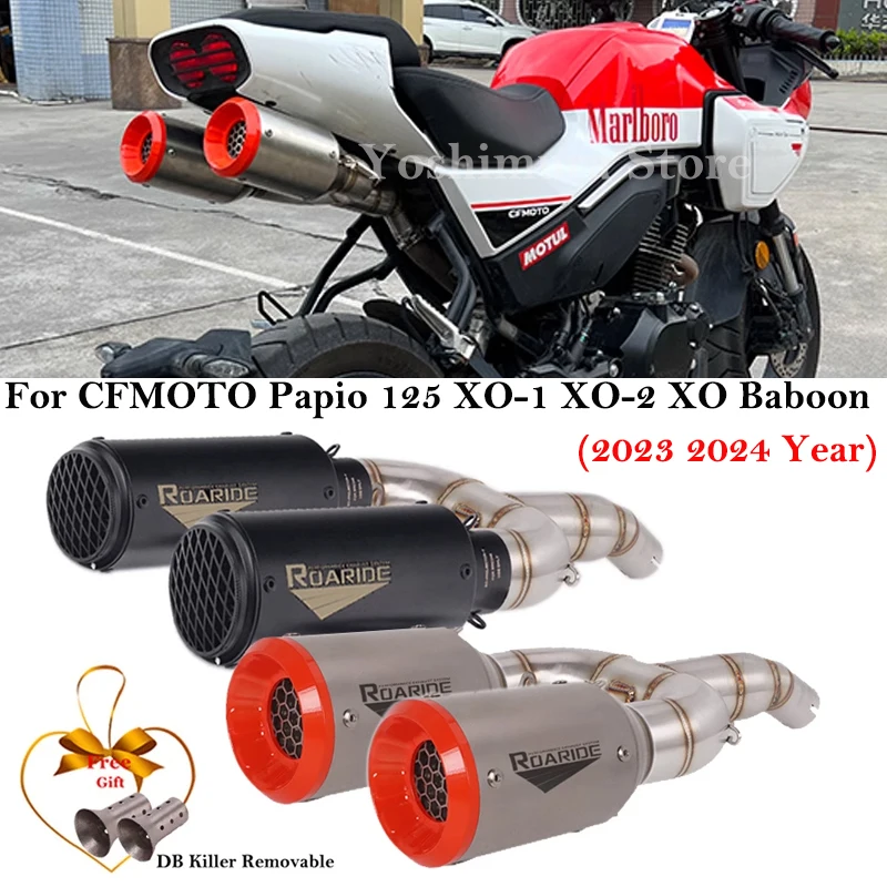 

Motorcycle Exhaust Escape For CFMOTO Papio 125 XO-1 XO-2 XO Baboon 2023 2024 Link Pipe 2 Muffler Left & Right DB Killer Carbon