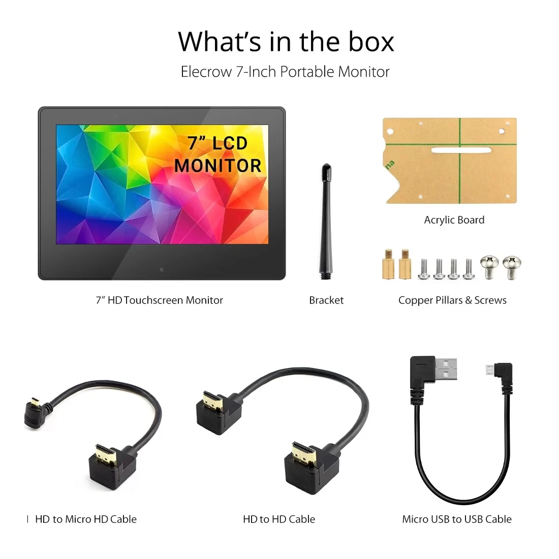 Elecrow-Monitor portátil Raspberry Pi de 7 pulgadas, pantalla táctil capacitiva de 1024x600, pantalla LCD IPS HD de 7 pulgadas con soporte