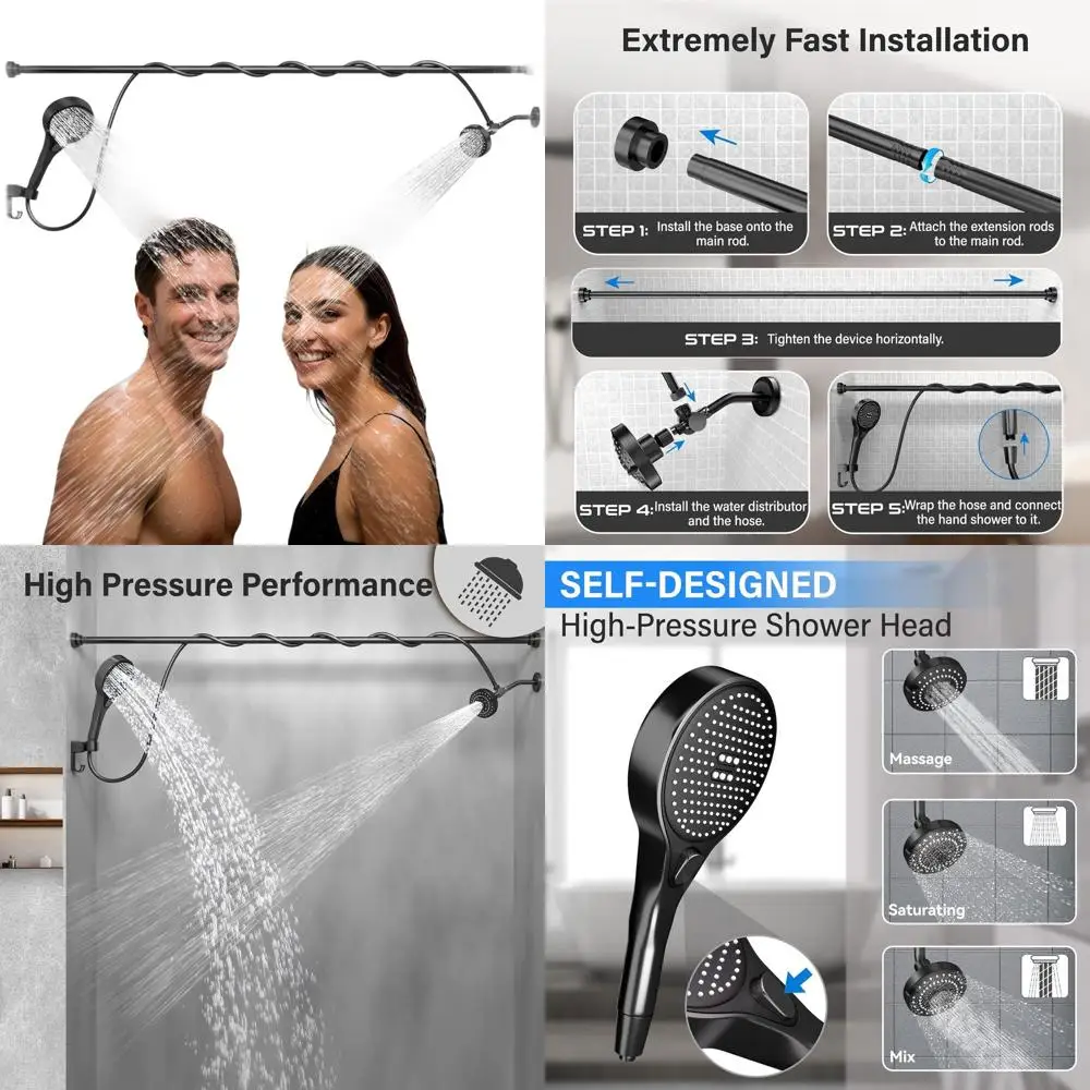 

Couples' Dual Shower Heads with Handheld: High-Pressure Shower System for Two - 3-Setting Adjustable Showerheads for Shared Bath