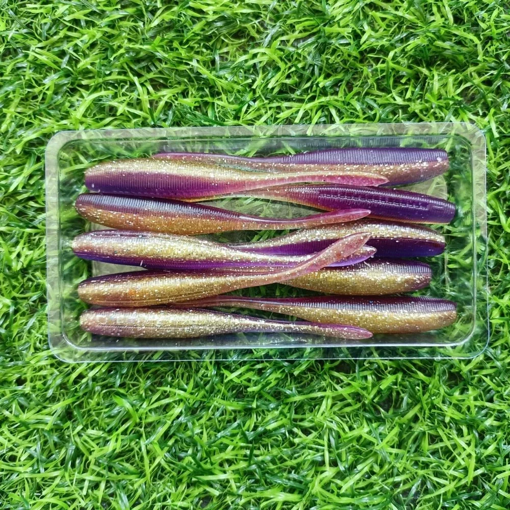 MUKUN 10 Stück Stick Worm Softbait Angelköder, Salz hinzufügen, gerader Schwanz, 75 mm, 2,5 g, perfekte Kunststoffe, Dream Shot Soft