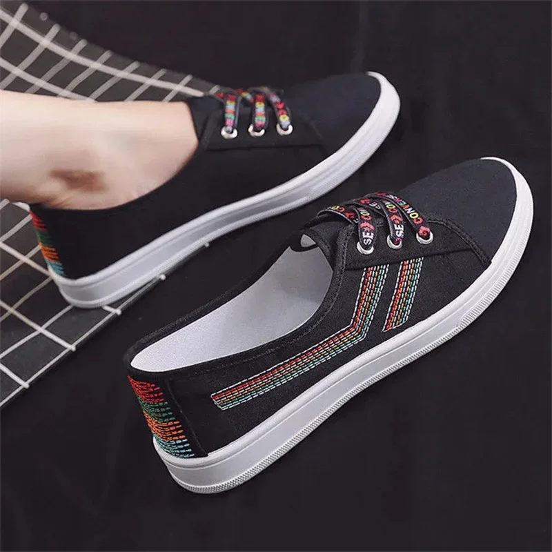 Sapatos Femininas Women Classic Round Toe Anti Skid Canvas Shoes Lady Fashion Sweet Spring & Autumn Lace Up White Shoes E1459