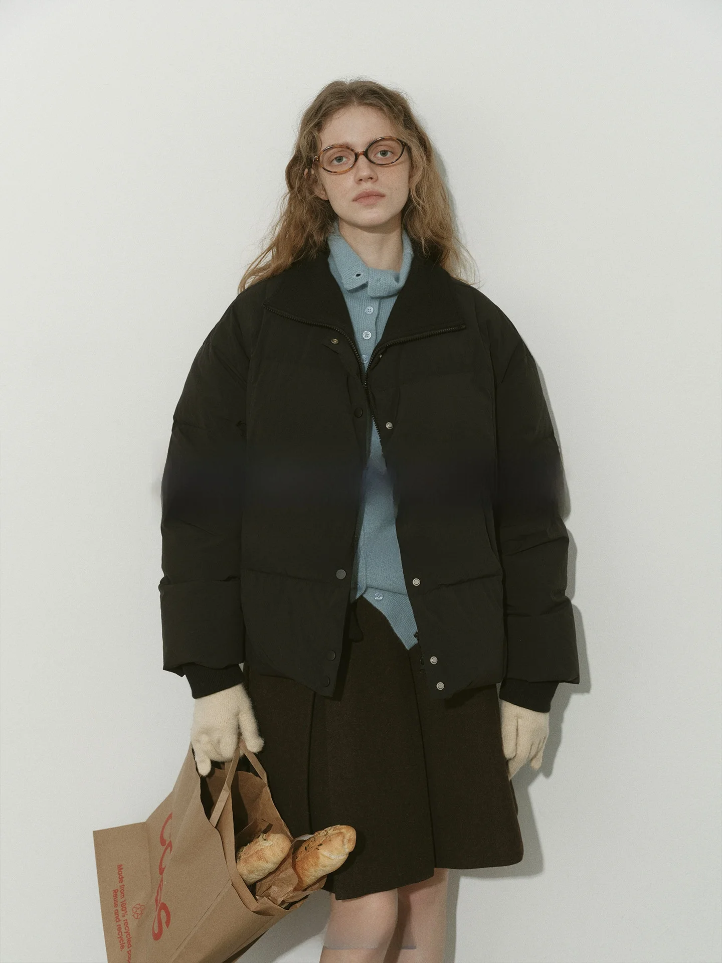 

Thiened Knitted Warm down Jaet Stand Collar Fake Two-Piece Casual Sle Women's Premium Faion Padded Coat Long Sve