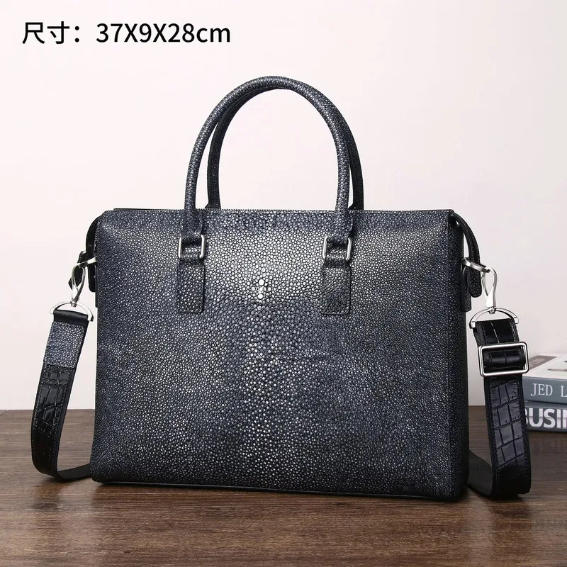 Smooth Pearl Fish Pattern Men's Briefcase Large Capacity Handbag Business Computer File Messenger Laptop Genuine Leather Men Bag