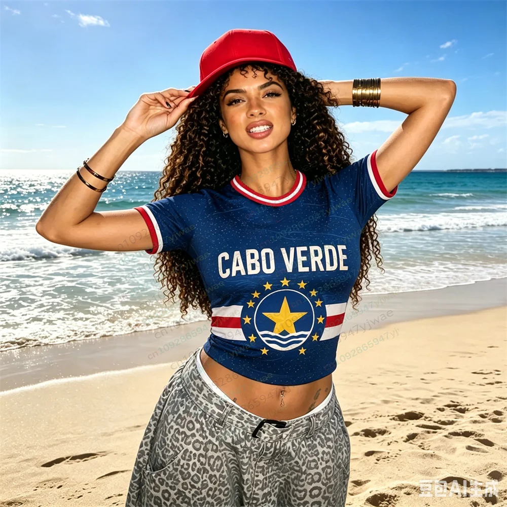 Top Corto de Fútbol Cabo Verde 2026, Vestido Sexy para Animadoras, Top Urbano, Camiseta Corta de Verano para Mujer, Camiseta Deportiva