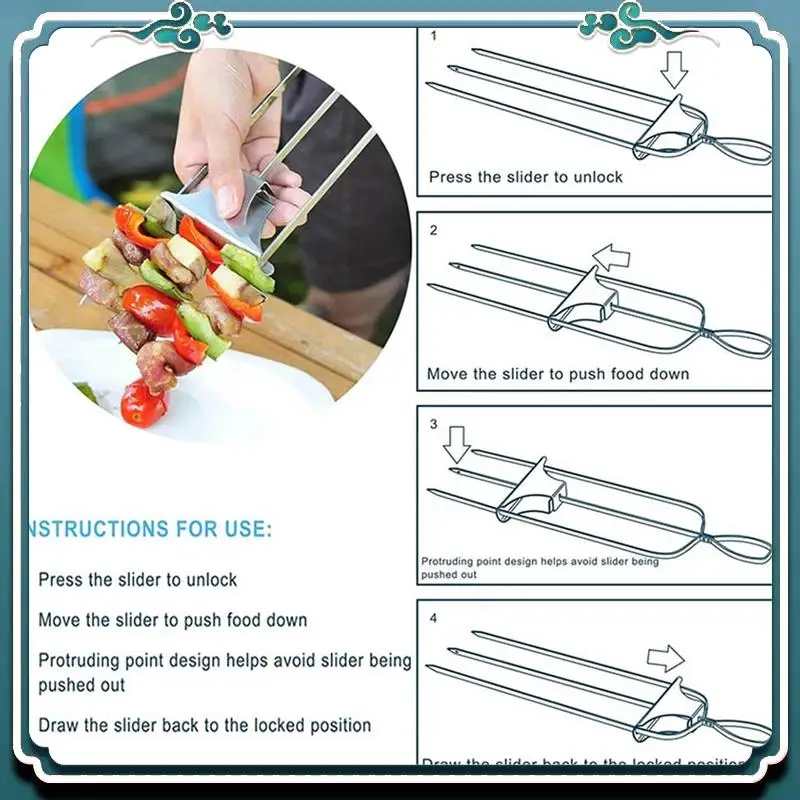 

2-Pack Set Stainless Steel 14Inch BBQ Shish Kabob Skewer Sticks For Grill Outings Cooking Tools,