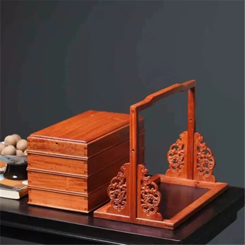 Hand basket wooden fruit plate Chinese style, basket candy dessert, multi-layer storage box, high-end retro food box