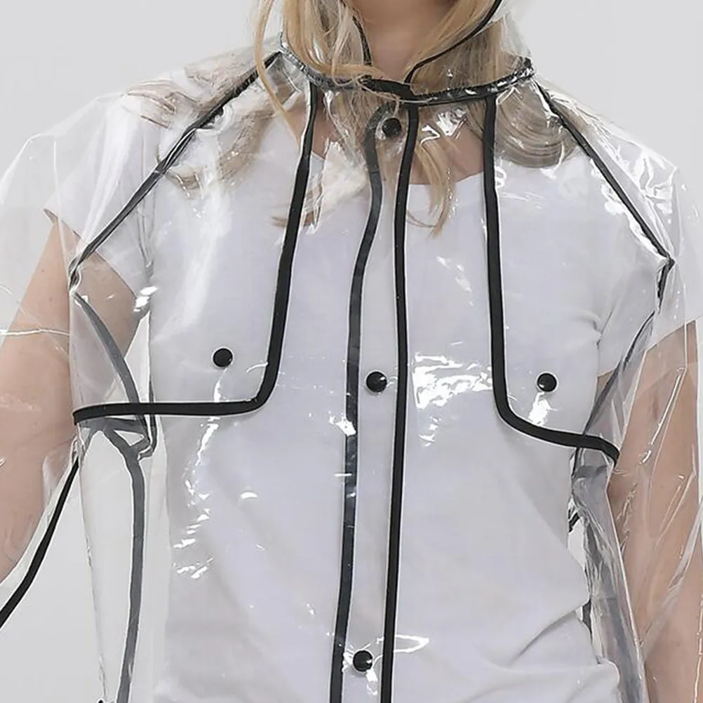 

Black Raincoat Women Transparent Mid-Long Lightweight Hooded Fashion Rainwear Size L Waterproof Windproof Stylish Outdoor