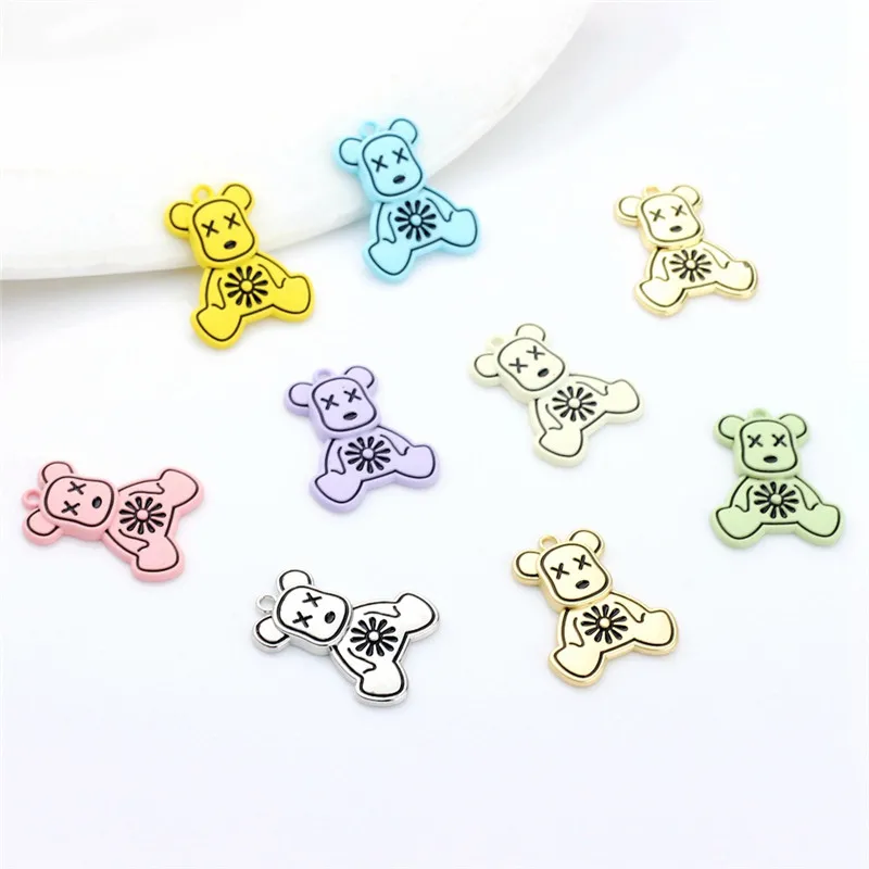 

New style 30pcs/lot color spray paint animals cartoon bears shape alloy floating locket charms diy jewelry earring accessory