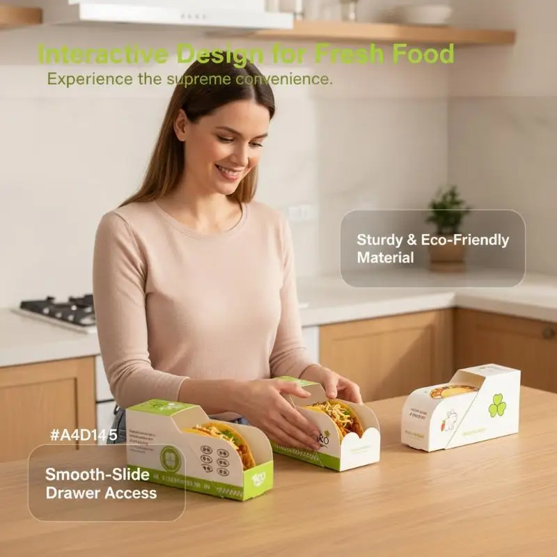 Disposable Sushi Taco Paper Boxes 50Pcs Cute Cartoon Printed Greaseproof Leak Resistant for Lunch Bento Snack Storage