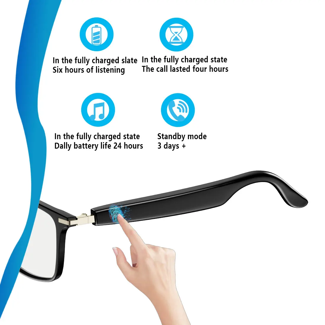 نظارات ترجمة الذكية AI، ترجمة التطبيقات في الوقت الحقيقي في 164 لغة، عدسات فوتوكروميك، عدسات مسطحة باللون الرمادي والأسود.