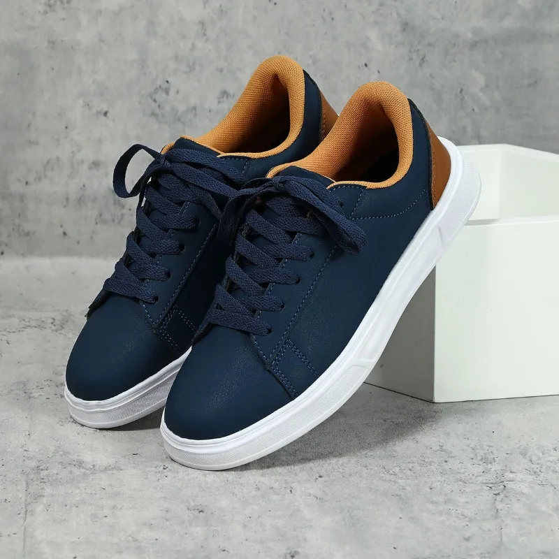 Men Lace‑Up Skate Sneakers Soft-sole Low Top Flat Casual Shoes comfortable Simple Stitching Daily Outdoor Commuter Footwear