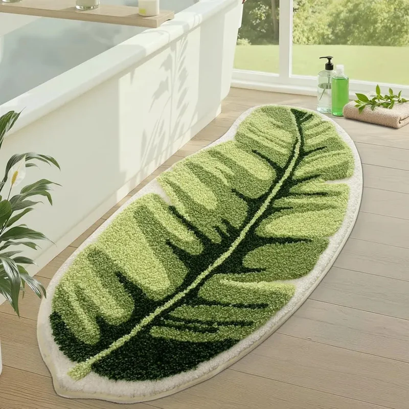 VIKAMA Small Fresh Green Leaf Bathroom Mat Anti-Slip Water Absorbing Soft Comfortable Carpet for Home Decoration view 2