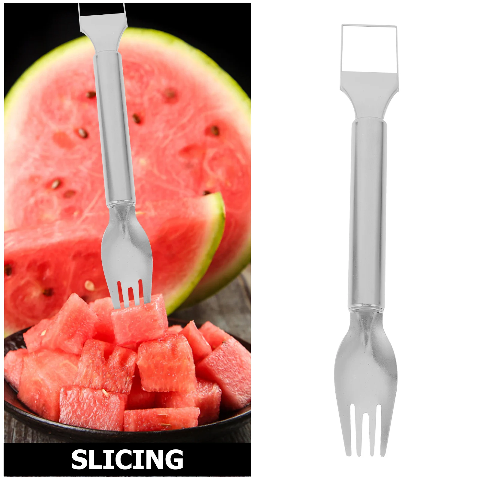 

Stainless Steel Watermelon Fork Slicer Melon Cube Cutter Portable Fruit Cutting Tool Easy Grasp Non Slip Handle Quick