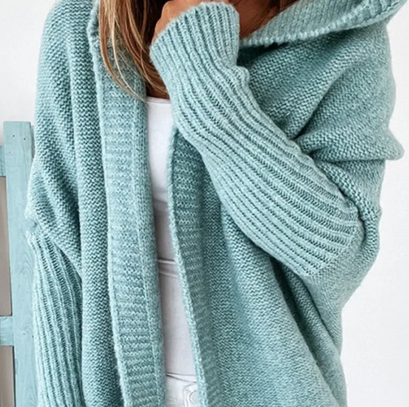 

2025 Women's Winter Long Hooded Knitted Cardigan Sweater Warm Overcoat Loose Fit Ladies Jumper Coat Knitwear Comfortable Knit
