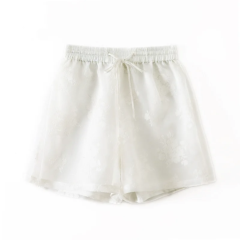 

Exclusive Design White Women Jacquard Shorts Feminino Flower Eugen Yarn Flocking Wide Leg Short Pants Cool Graceful Ropa Mujer