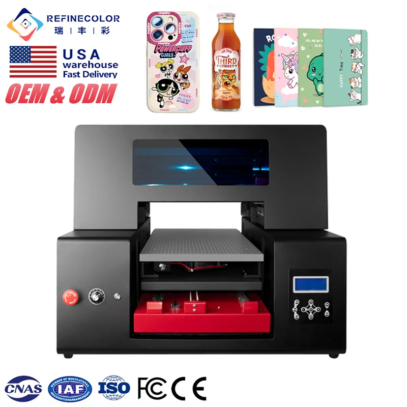 Refinecolor USA Free Shipping A3 UV DTF Printer Double XP600 Flatbed Printer Machine for Phone Case Glass Bottle iPad Cover