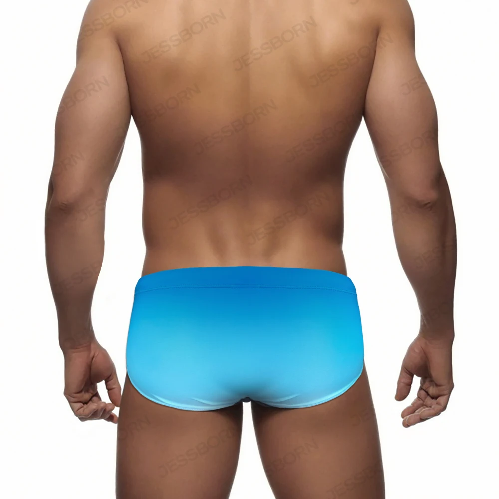 Sexy Men's Swim Briefs Gradient Solid Pad Push Up Swimwear Polyester Quick Dry Beach Board Shorts Gay Male Sport Bathing Trunks