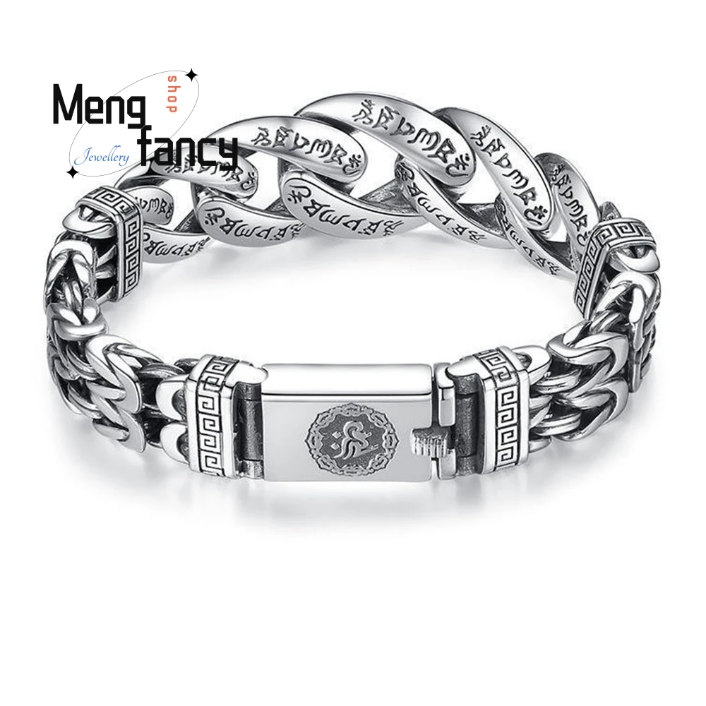 

High - Grade A Retro Silver Bracelet With The Six - Character Mantra Of Peace Pattern For Men's Personality And Dominance Exquis