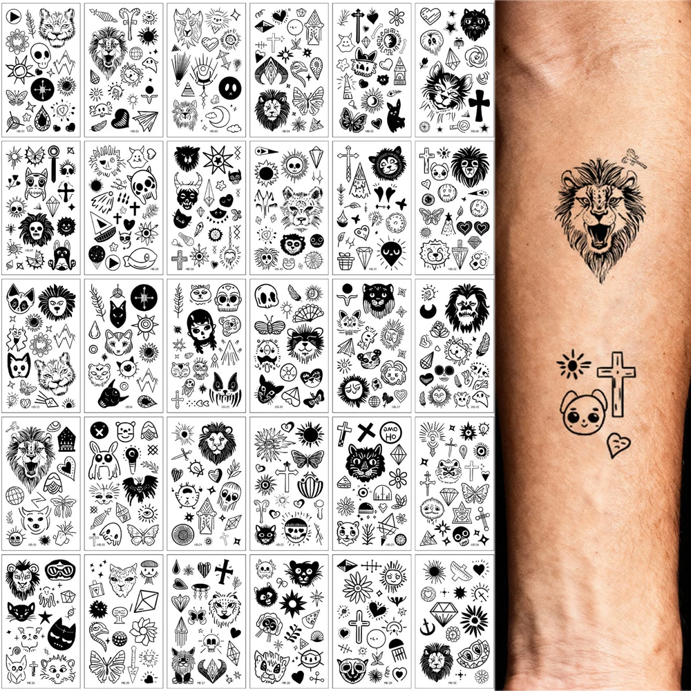 

30 шт., поддельные татуировки с животными для мужчин и женщин, водонепроницаемые временные татуировки с тигровым волком для рук, боди-арт, одноразовые татуировки, наклейки