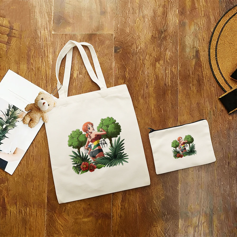 Bolsa de Lona con Estampado de Anime de One Piece, Nami y su Tripulación, 3 Piezas/Juego, Bolsa de Hombro, Mini Monedero, Juego de Bolsas Casuales