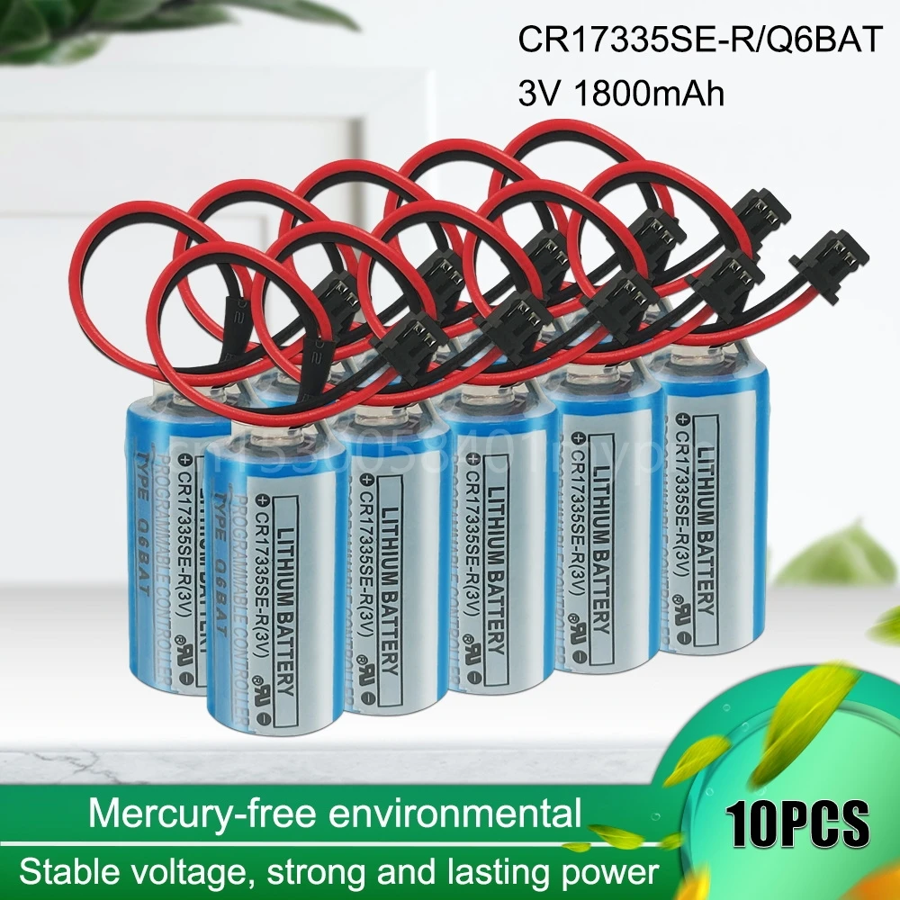 

10PCS 3V 1800mAh Q6BAT CR17335SE-R ER2/3A New Lithium Battery with Plug for CNC Machine Tools PLC Servo Industrial Battery