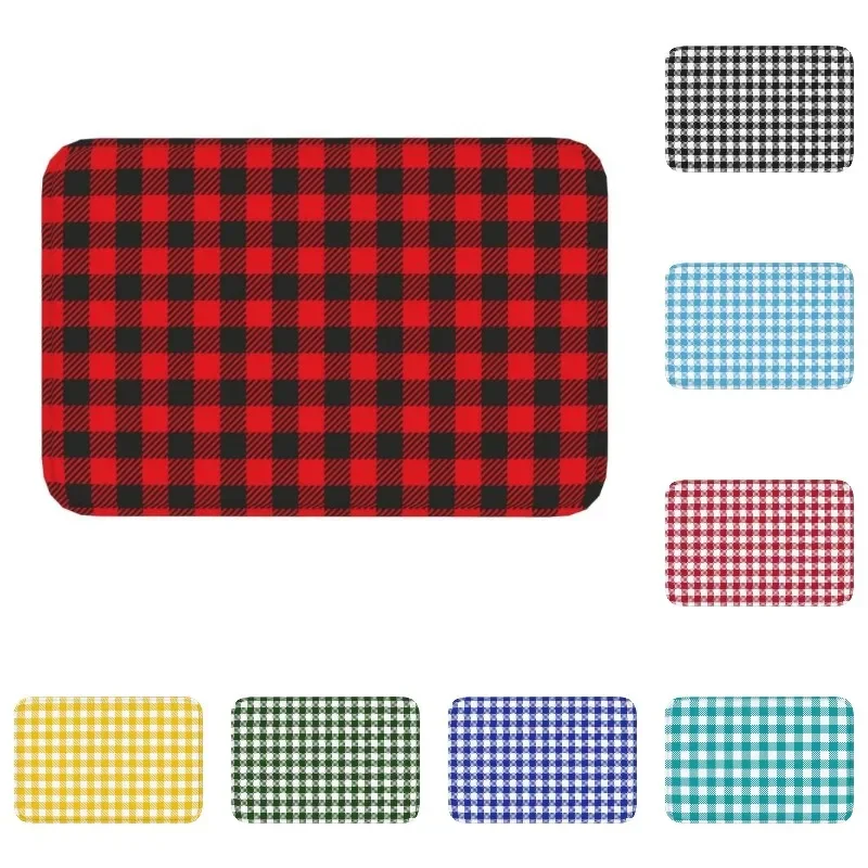 Classic Checkered Plaid Front Door Mat Anti-Slip Waterproof Geometric Gingham Doormat Floor Bath Indoor Rug Entrance Carpet