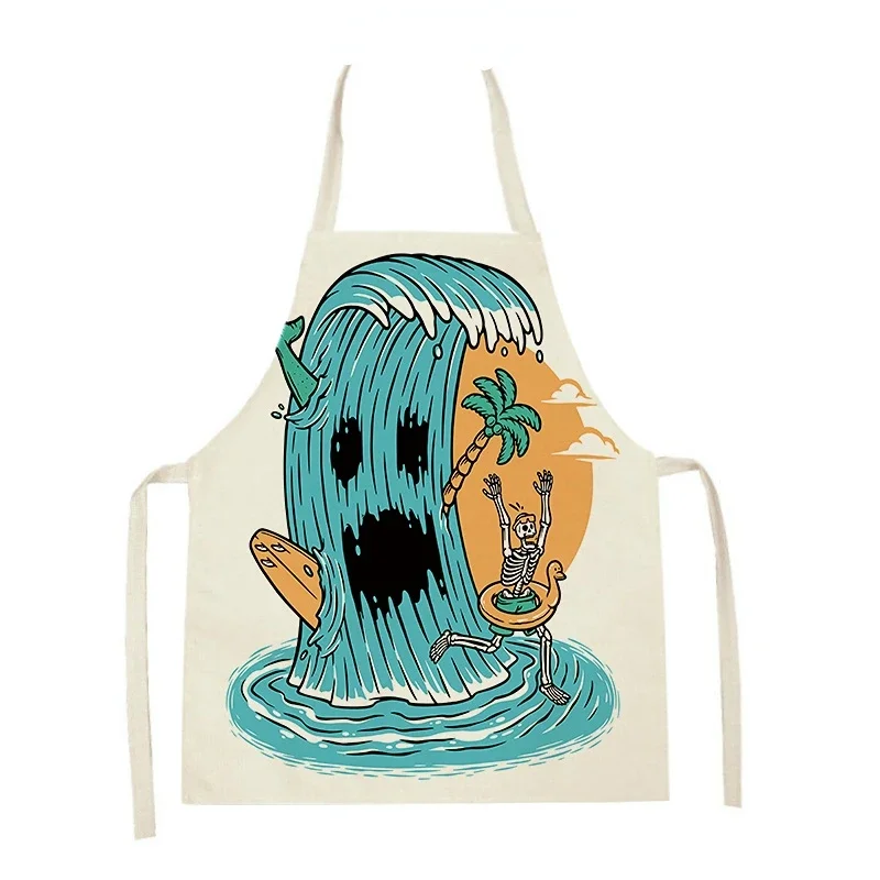 Halloween Skull Print Oil Resistant Kitchen Apron Wipe Makeup Print Nail Shop Baking Accessories BBQ Restaurant Bar Shop Cafe