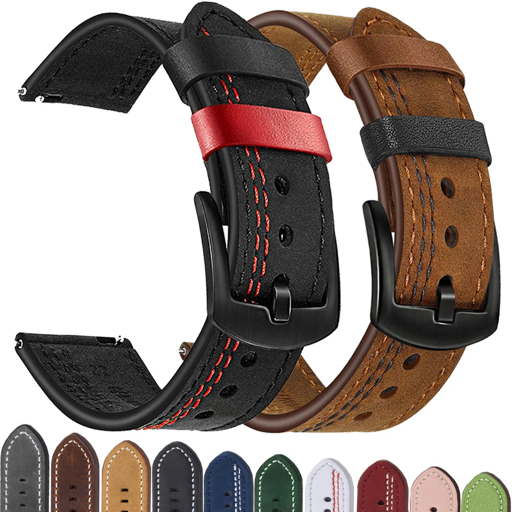 Vintage Genuine Leather Watchbands Samsung Galaxy, Garmin Huawei Bands 22mm 20mm Women Men Cowhide Watch Band Strap Watchband