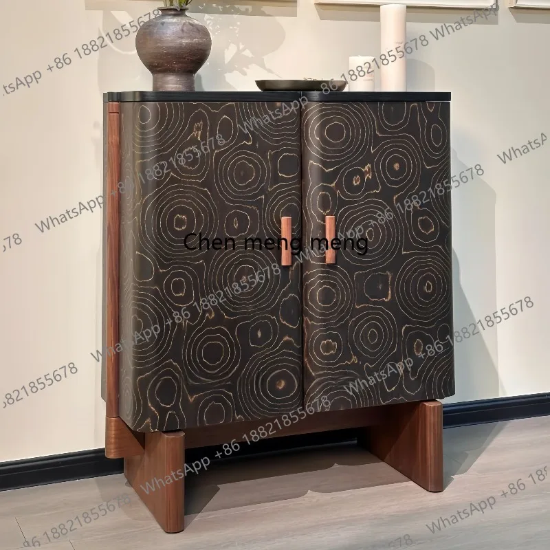 

Medieval entrance cabinet, modern simple wooden dining edge, double door large capacity, round pattern storage cabinet