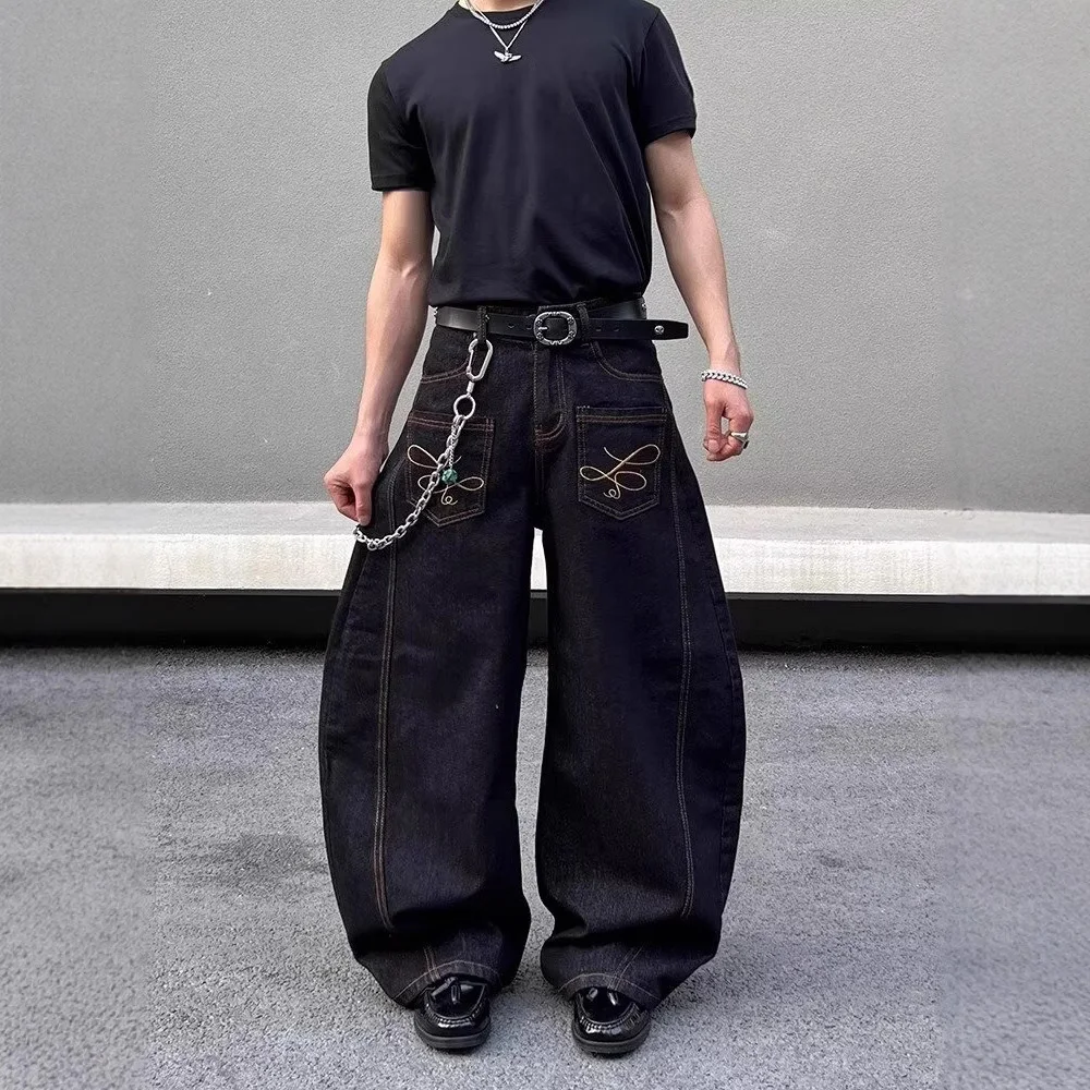 جينز رجالي صيفي جديد لعام 2025 مزين بجيب Y2k جينز هاراجوكو ريترو موضة تريند الشارع الهيب هوب قيعان رجالية فضفاضة غير رسمية