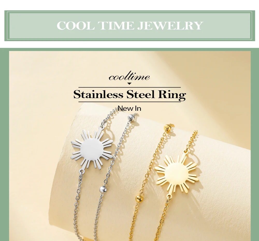 CoolTime Philippine Sun Anhänger mit Doppelketten Damenarmband Exquisiter goldfarbener Sonnenstrahl-Charm Schmuck Geschenk – Detail 1