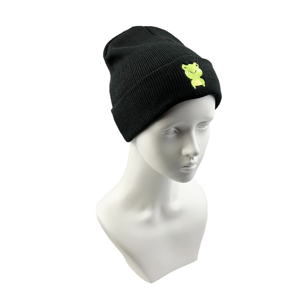 1pcs Winter Frog Knit Hat Embroidery Cartoons Warm Outdoor Women Men Ski Knitted Beanie Unisex Black White