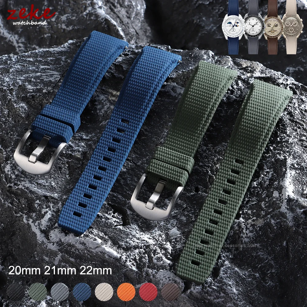 Curved End Watch Band Soft Fluorine Rubber Watchband 20mm 21mm 22mm Waterproof FKM Rubber Watch Strap for Omega Bracelet Belt