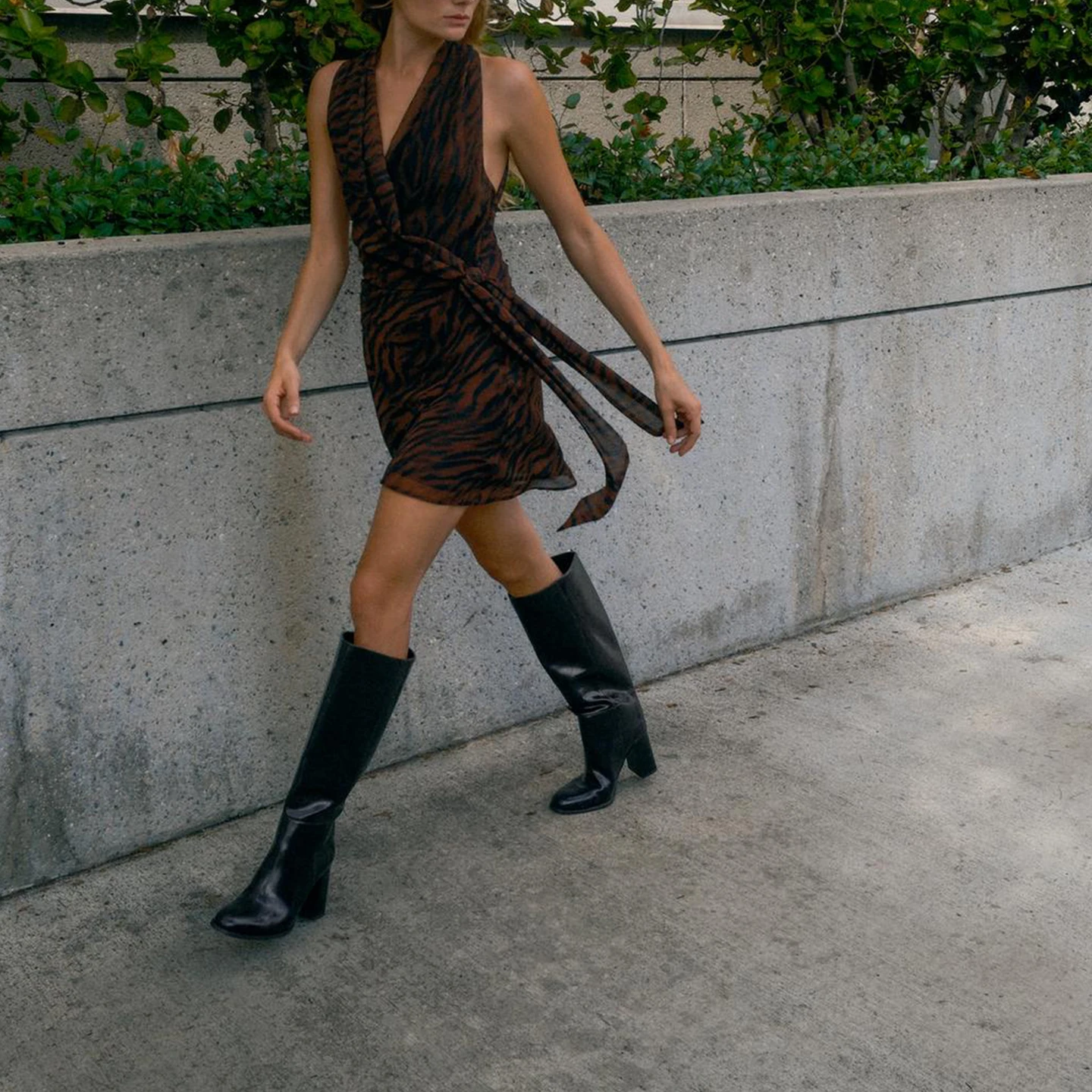 Autumn Winter New Women's Holiday Sle V-ne Svel Animal Print Double-breasted  ort Dr Ci Commute Suitable